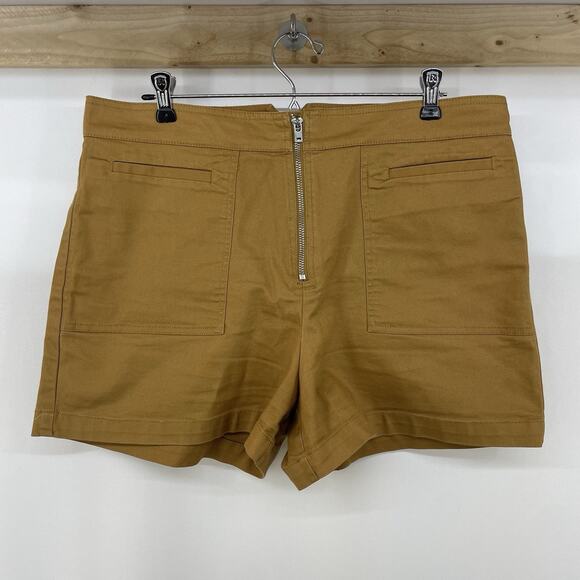 MADEWELL Size 12 High rise Sailor Shorts Front Exposed Zipper Caramel Brown Tan - Picture 1 of 5